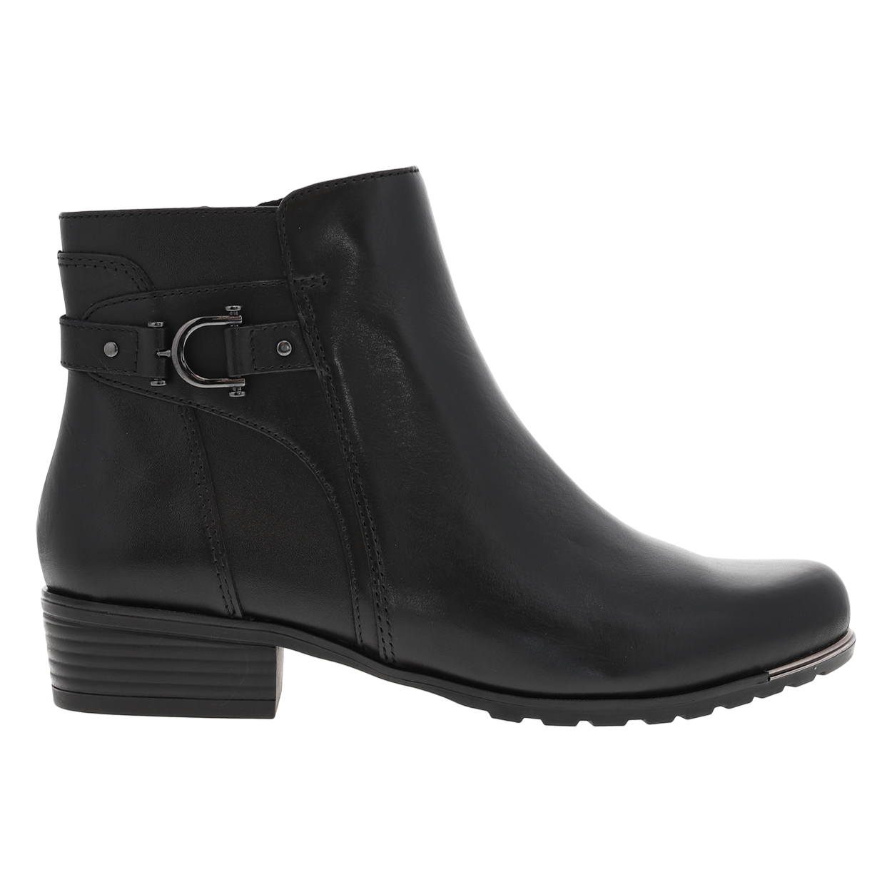 boots femme caprice en cuir noir et à zip