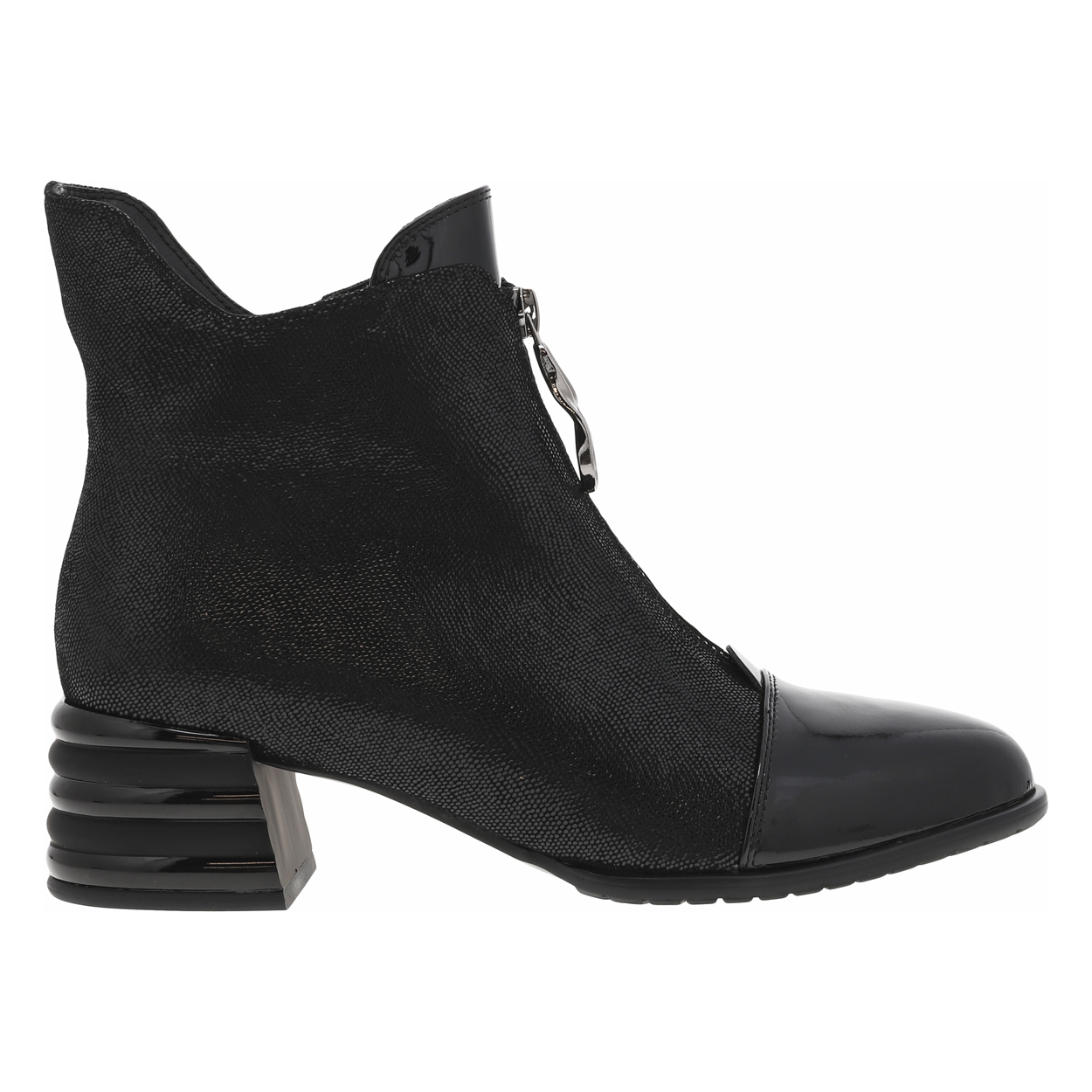 boots femme metamorf'ose en cuir grainé noires à talon bicolore en liserés noir mat et noir vernis