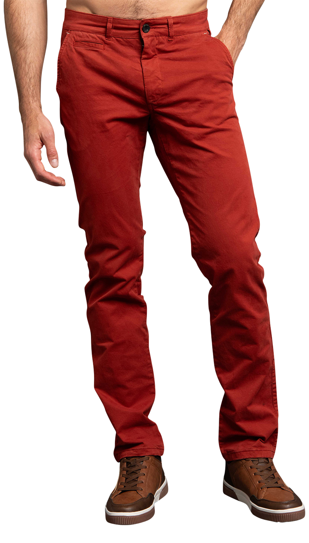 pantalon chino coupe ajustée delahaye en coton rouille