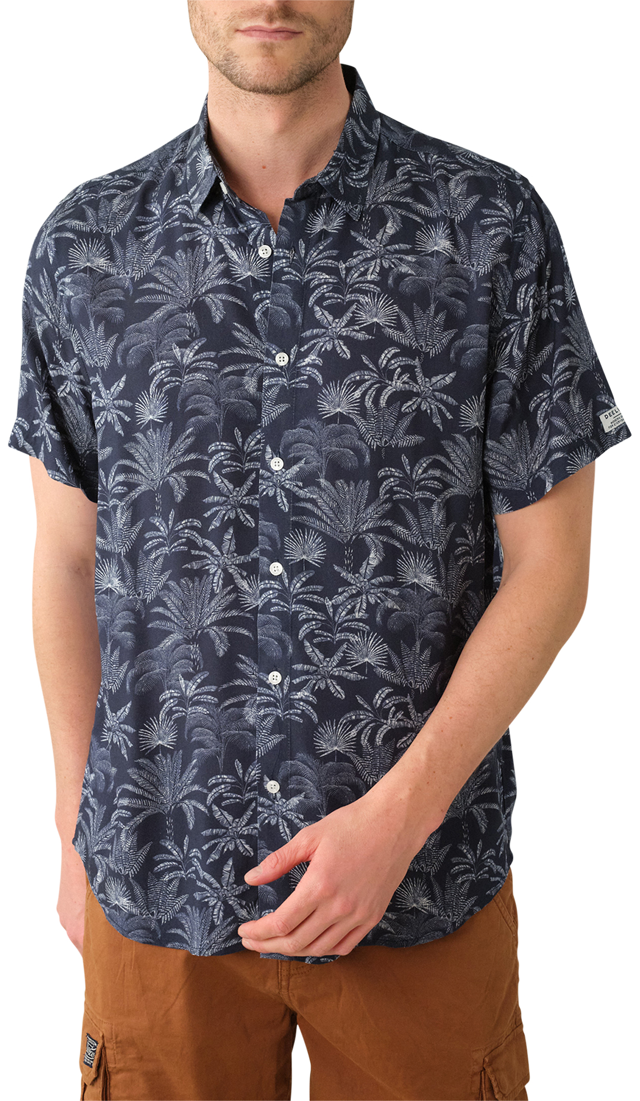chemise droite col français deeluxe bleu marine imprimé feuilles