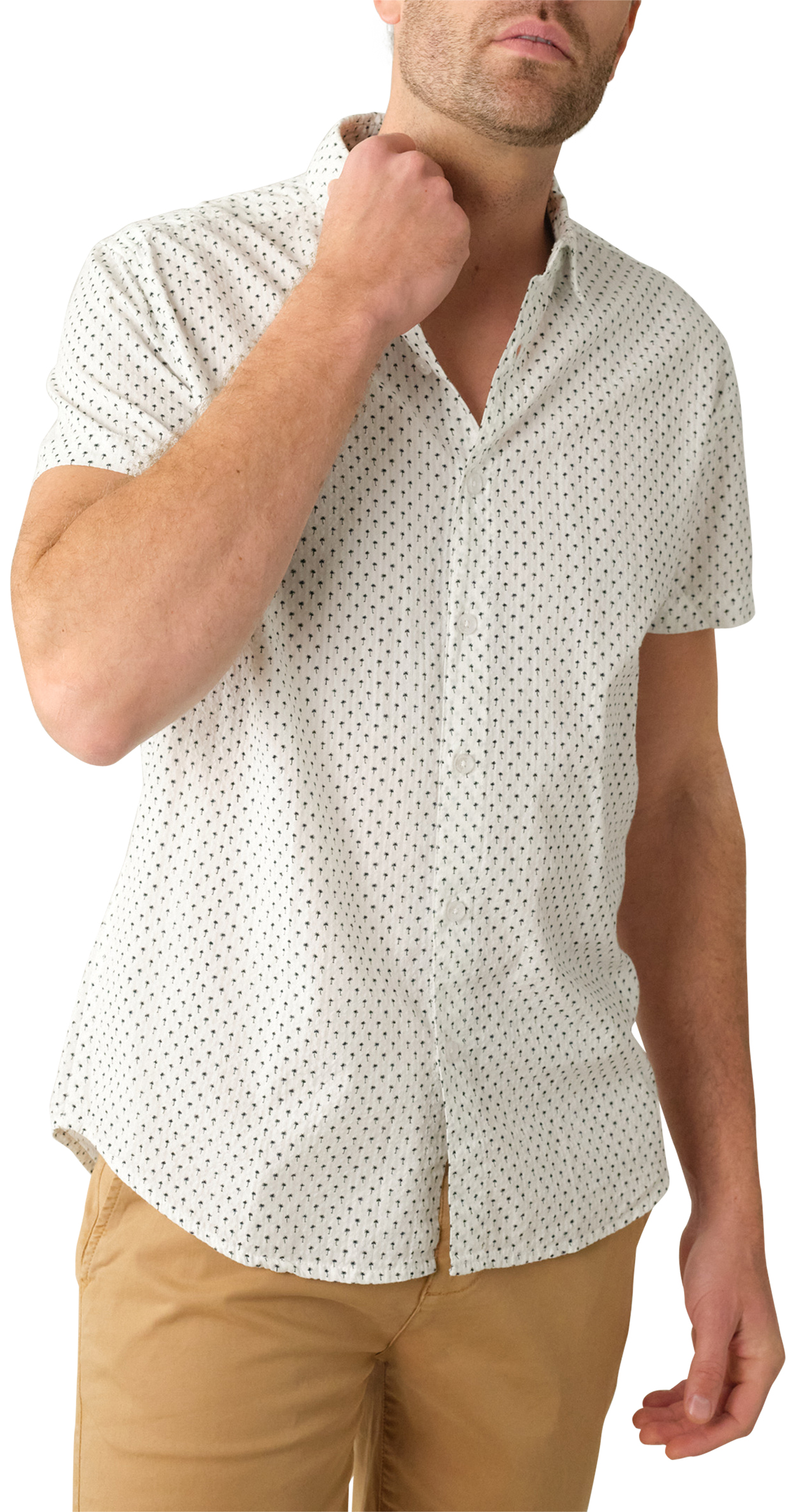 chemise droite col français deeluxe en coton blanc imprimé palmiers