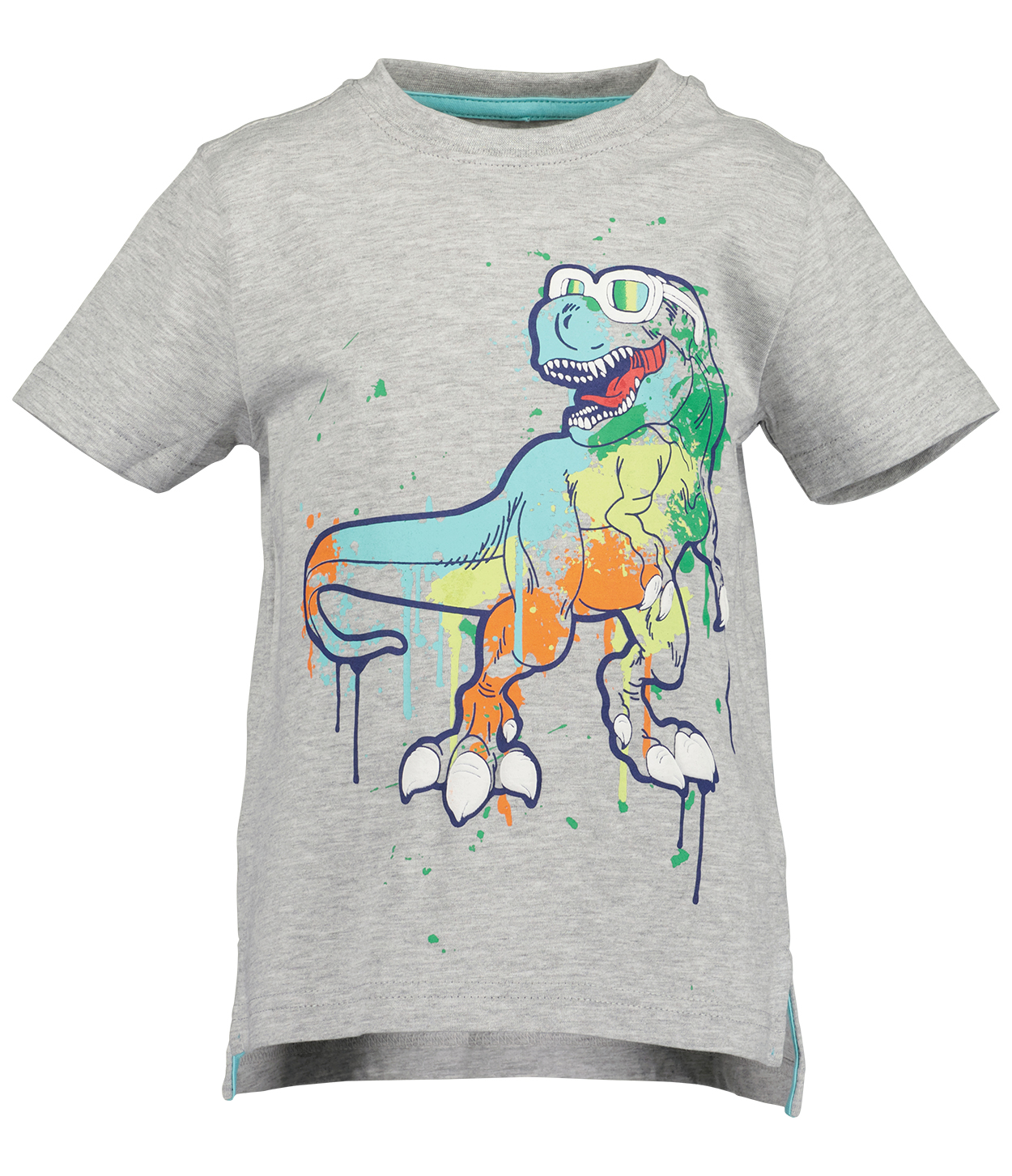 t-shirt blue seven en coton gris avec un imprimé dinosaure multicolores