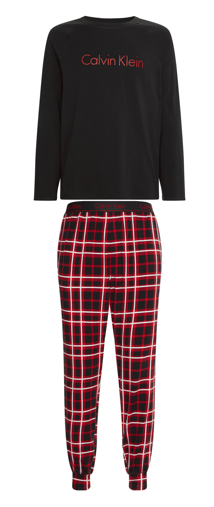 Pyjama long Calvin Klein coton rouge et noir avec logo floqué