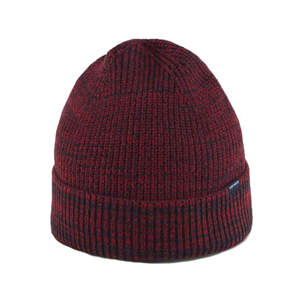 bonnet tom tailor en coton mélangé rouge chiné avec nom de la marque cousu en patch sur le revers
