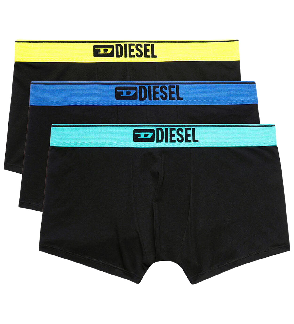 Lot de 3 boxers Diesel en coton noir à ceintures colorées