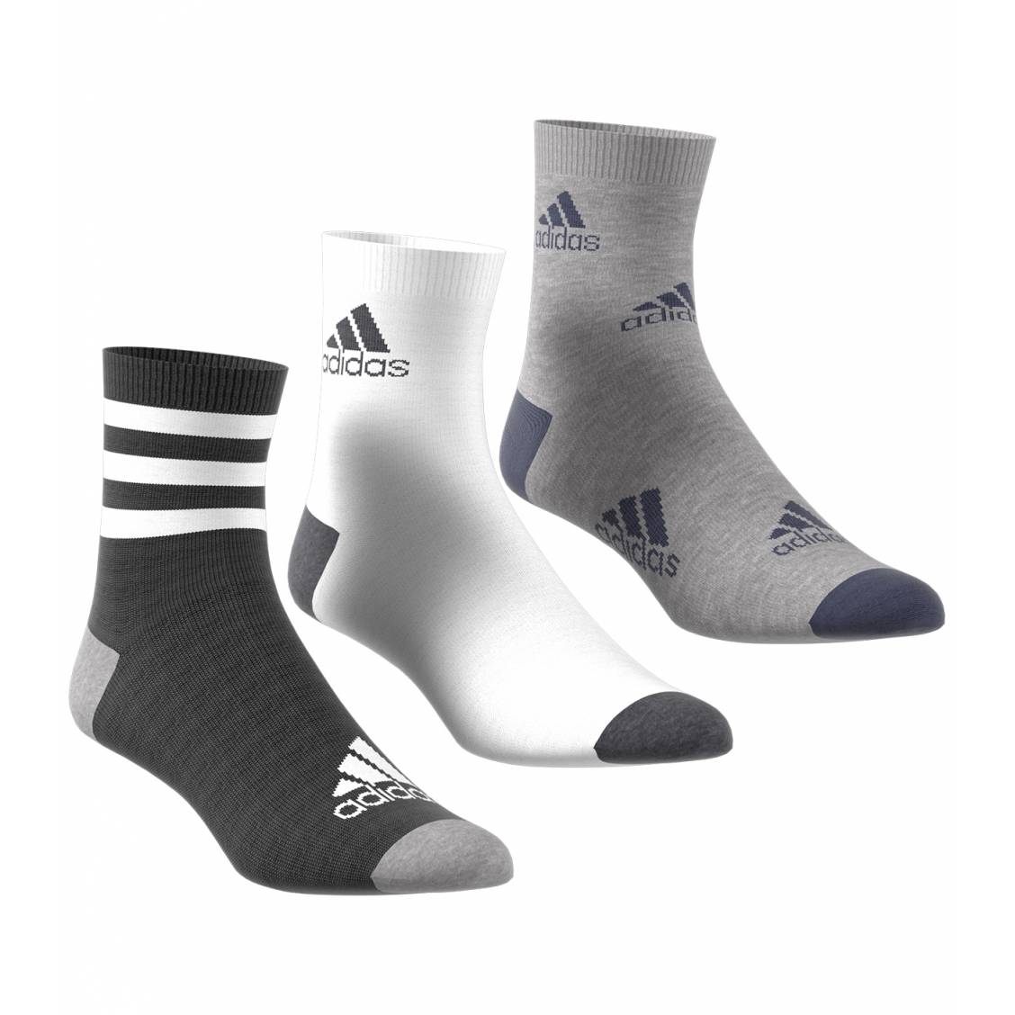 Lot de 3 paires de chaussettes hautes noir + blanc + gris Adidas  Performance