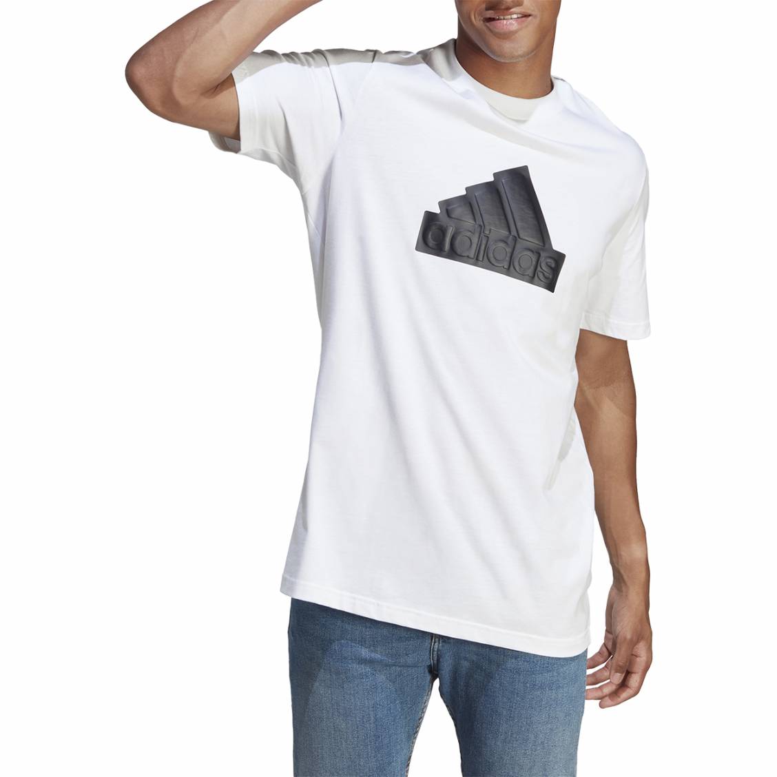 T-shirt adidas en coton blanc uni présentant une coupe droite et un large  logo noir débossé | Rue Des Hommes
