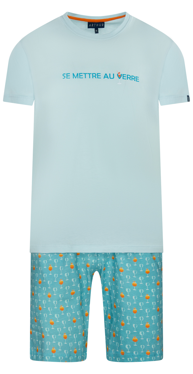 Pyjama court Arthur fermée bleu avec manches courtes et col rond