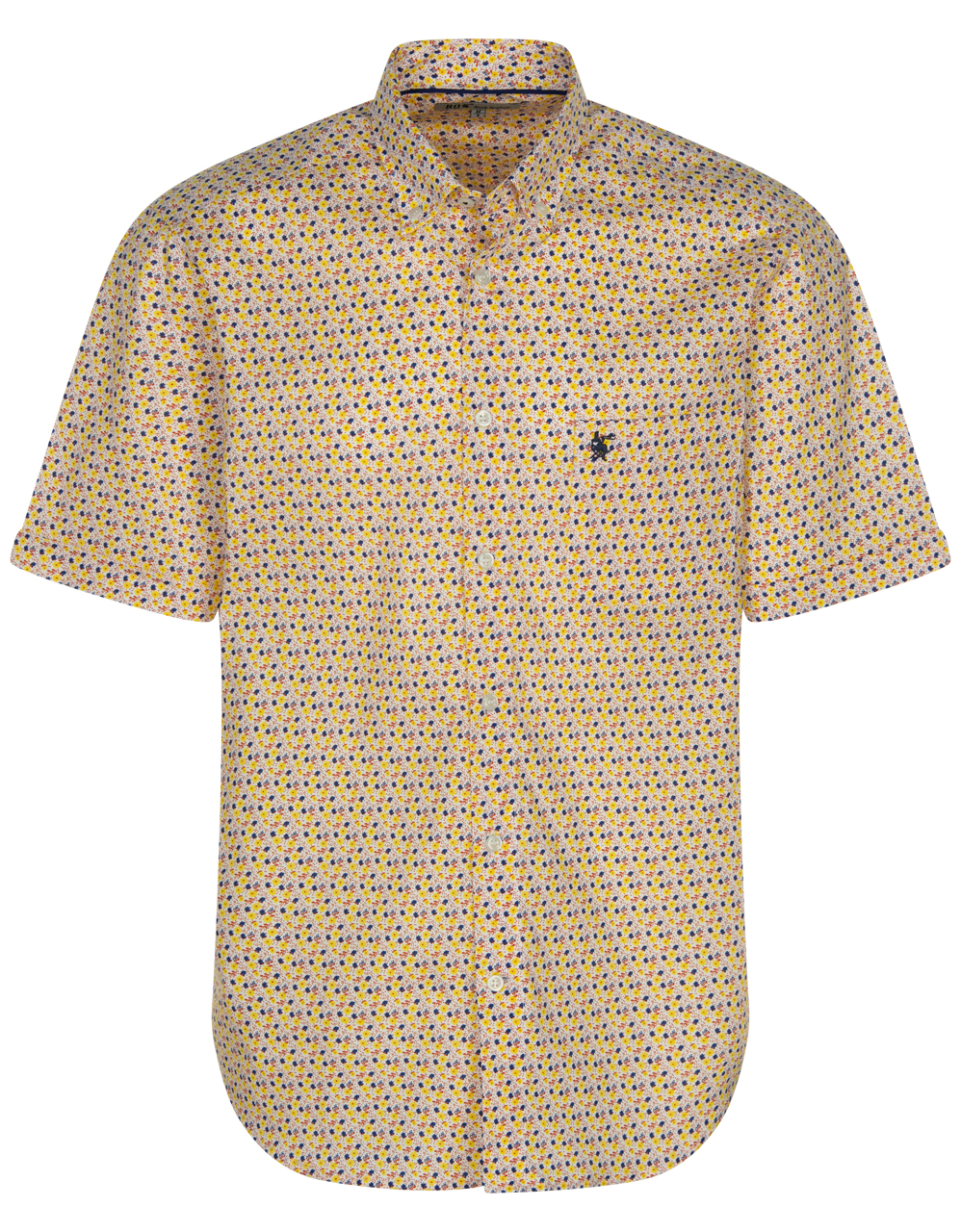 Chemise grande taille Bande Originale en coton jaune avec manches courtes et col américain