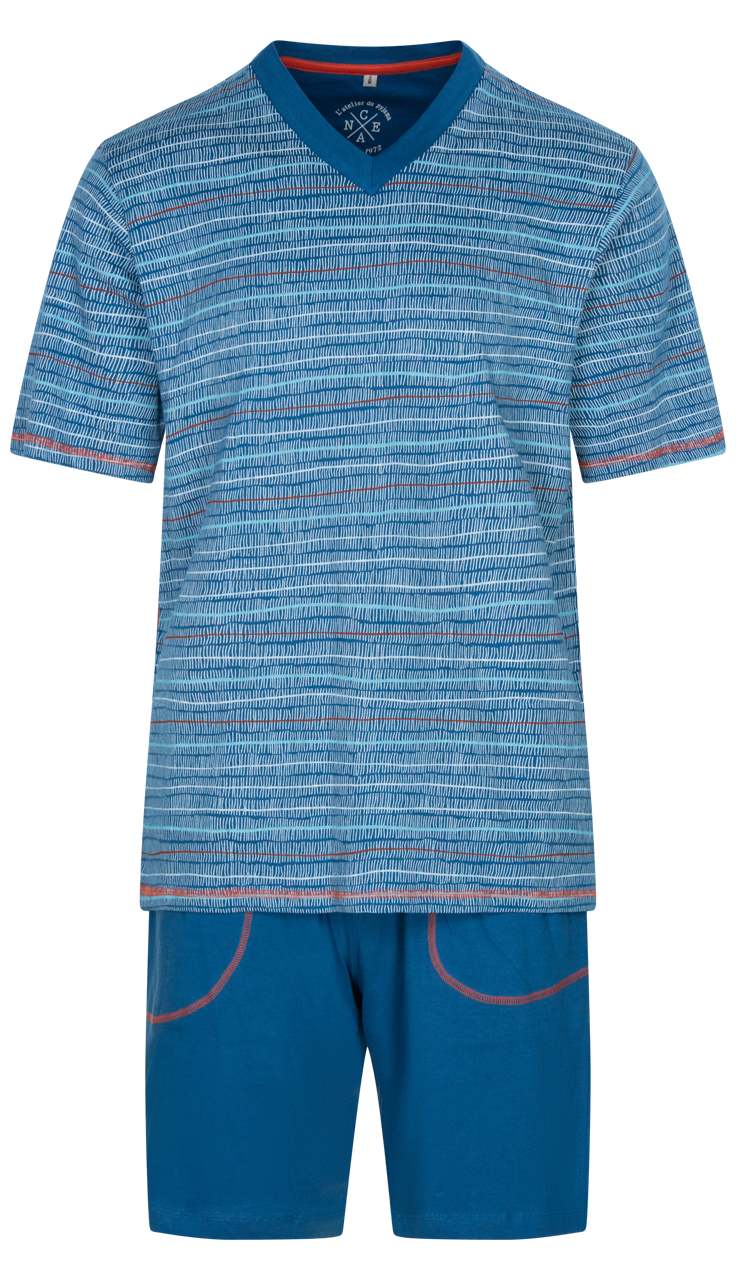pyjama court christian cane natan en coton bleu à motif