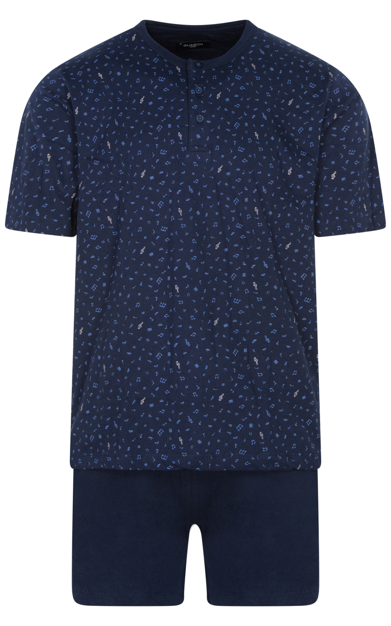 pyjama court guasch en coton bleu marine avec manches courtes et col rond