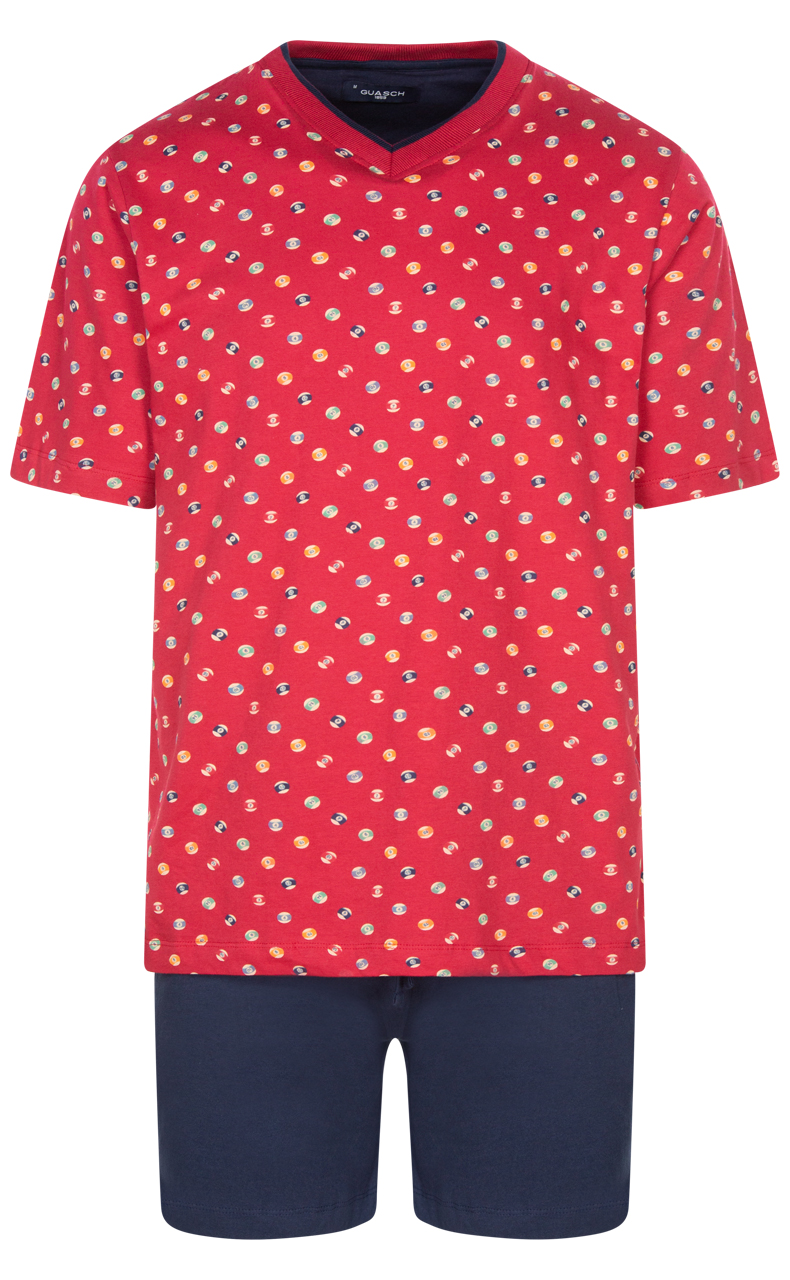pyjama court guasch rouge avec manches courtes et col v